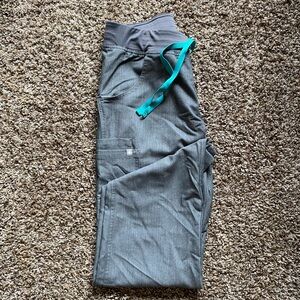 Figs Women's Gray Cargo Pants with Teal Tie